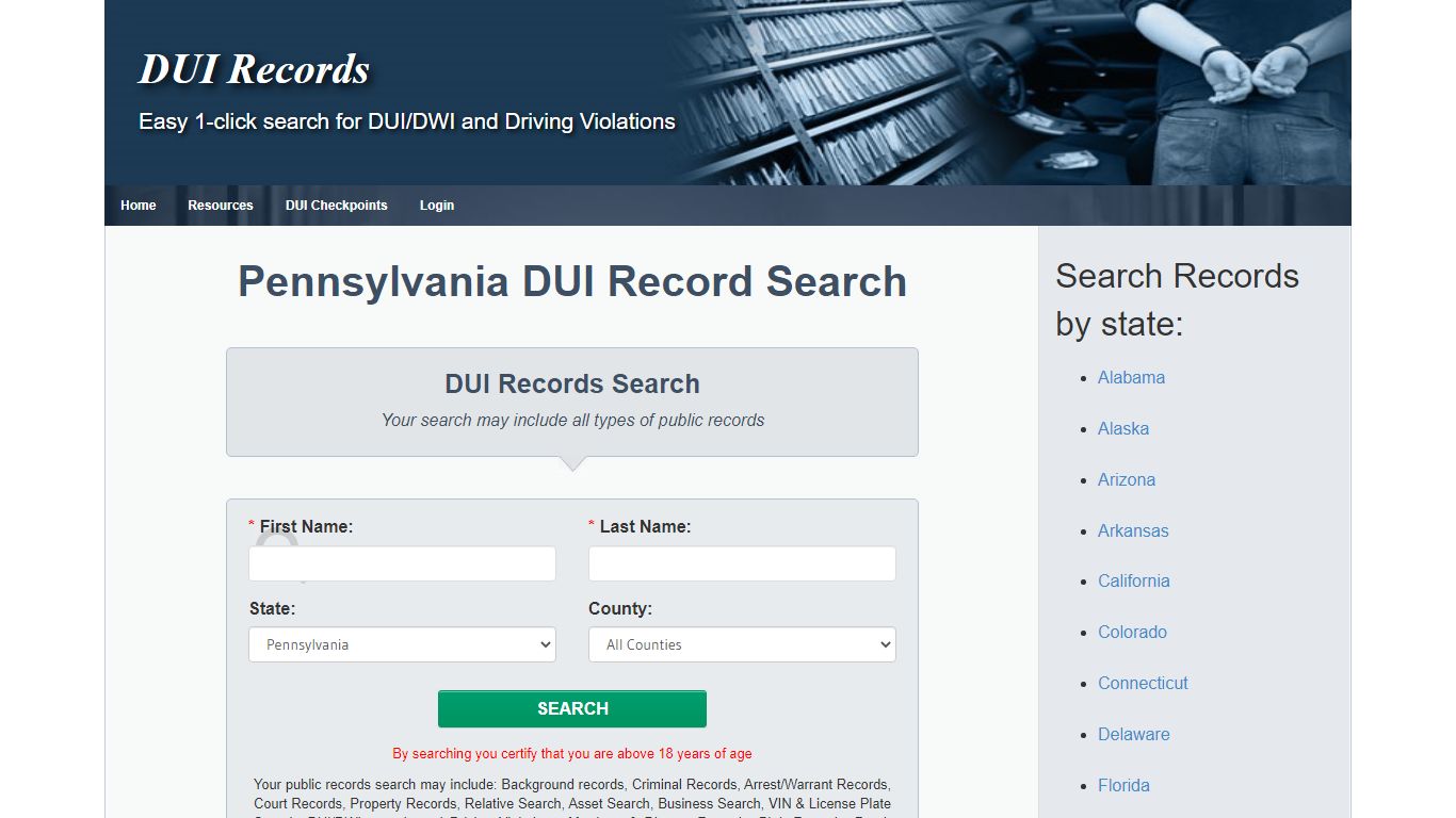 Pennsylvania PA | DUI Records Search